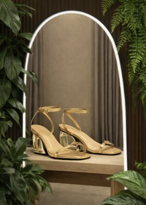 SANDÁLIA SALTO GEOMÉTRICO METALIZADO