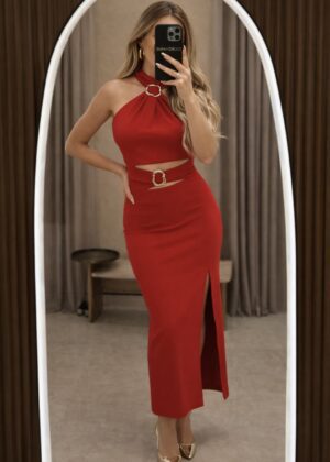 VESTIDO SUPER MIDI COM FENDA LATERAL